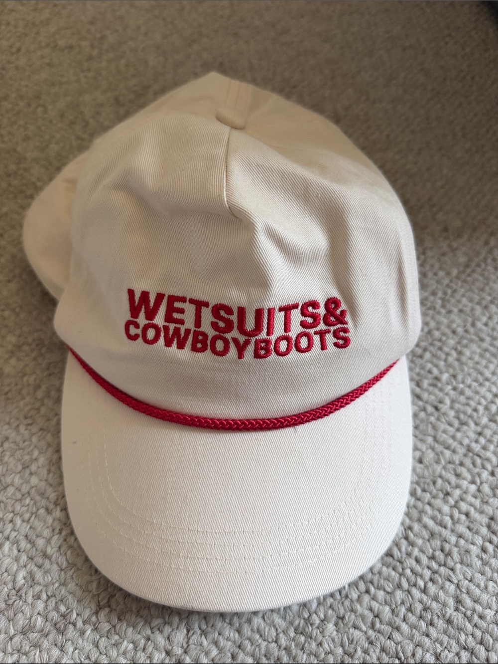 Cream Baseball Cap with Red Accent